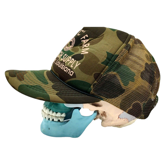 Vintage Trucker Hat Rope Foam Front Mesh Snapback Camo Green Circle C Farm Cap - Picture 1 of 14